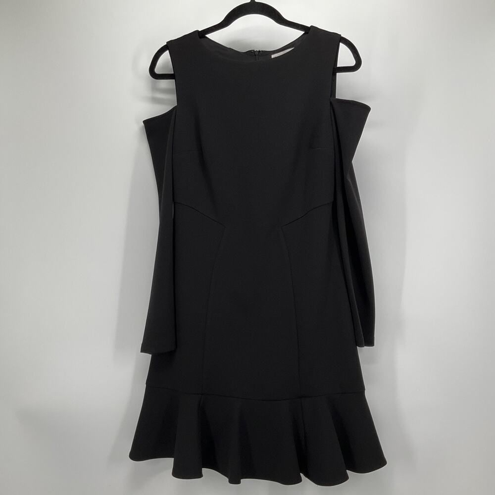 Nicole Miller Studio‎ Black Cocktail Party Dress Sz 8 Cutout Shoulder Ruffle Hem